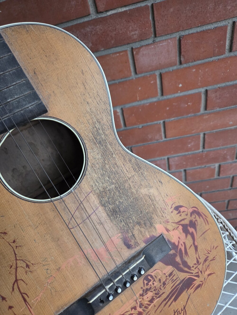 Vintage 1937 Supertone Gene Autry "Round-Up" Parlor Guitar - Rare Stencil - Picture 9 of 11